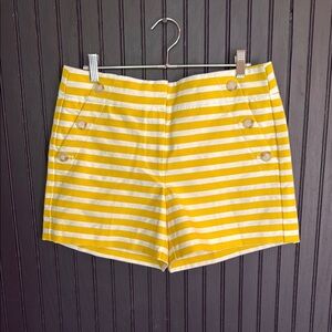 LOFT Yellow and White High Waist Striped Shorts